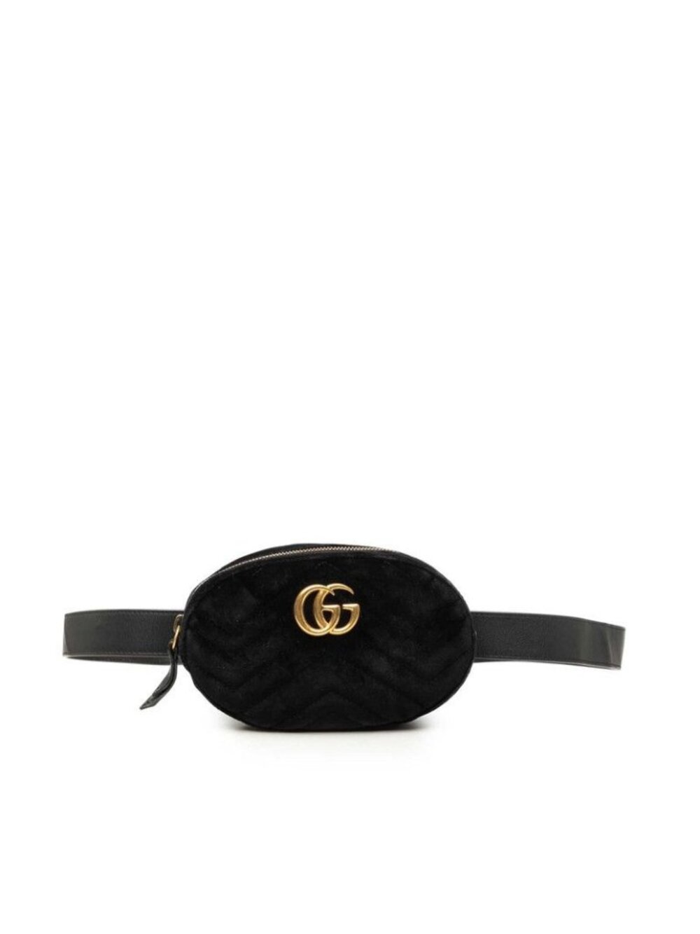Gucci GG Marmont Quilted Belt Bag Black Leather Velour